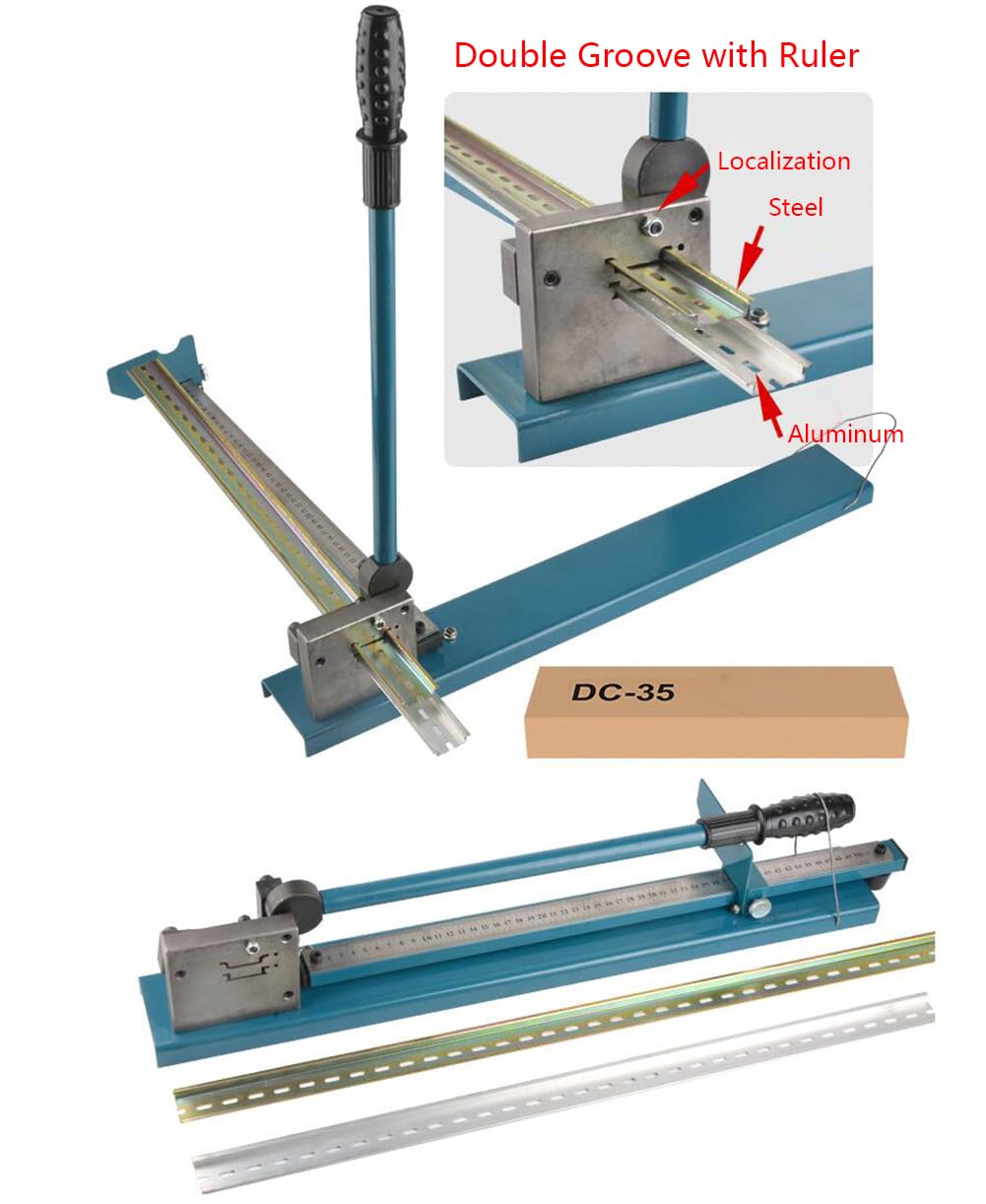 Taglierina Per Guida DIN, Manuale Doppia Scanalatura Strumento Per Il Taglio Delle Guide Con Scala Righello Di Misurazione Per Il Taglio Di In Acciaio/Alluminio/Ferro/PVC Guida (Blu)