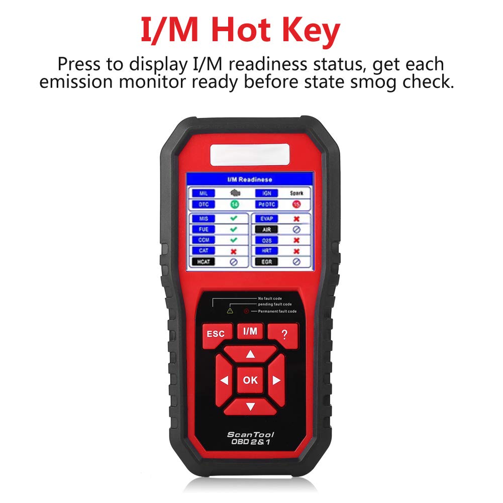 KW850 OBD2 EOBD Diagnostic Diagnostic Scanner Strumento Codice di Guasto Reader, Auto per Scanner Diagnostico a LED per Veicoli OBDII Dal 1996, Evap Scanner Car Diagnostic Red
