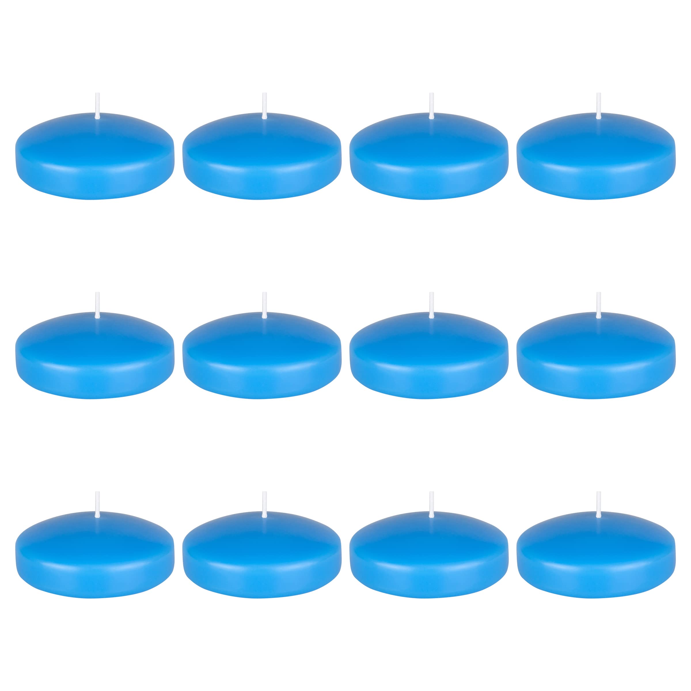 Mega Candles 12 pcs Unscented Light Blue Floating Candles, Hand Poured Wax Candle 3 Inch Diameter, Home Décor, Wedding Receptions, Baby Showers, Birthdays, Centerpieces, Celebrations, Meditations, Spa