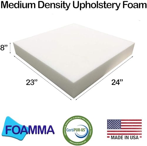 Miniatura 8 de FOAMMA Cojín de espuma para tapicería de alta densidad de 5 x 23 x 24 pulgadas (reemplazo de asiento, hoja de tapicería, acolchado de espuma)