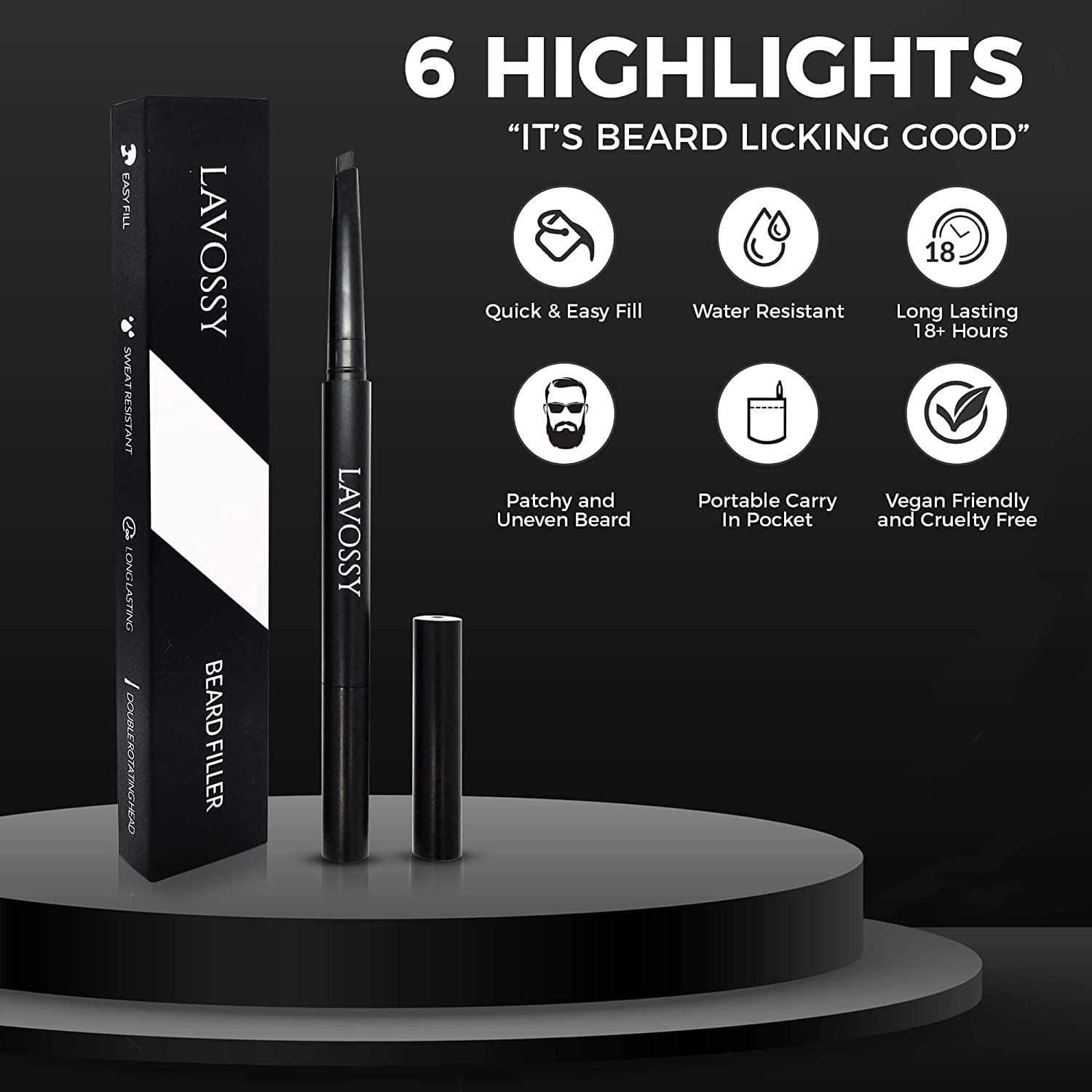Beard Pencil - Long Lasting and Easy to Use Beard Pen with Blending Brush for Natural, Water/Sweat Proof Results (Light Brown, 1 Count)