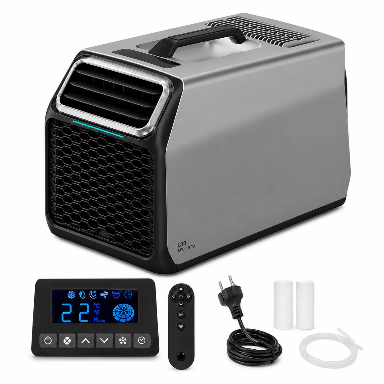 dosiwlatever Mobile Air Conditioner 6000 BTU 1800W Cooling, 220-240V Grey