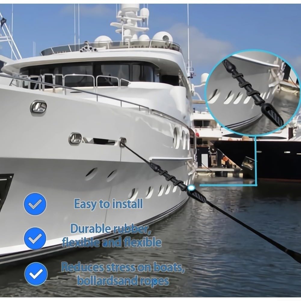 Marine-Grade Gummi Festmacher Snubber Stoßdämpfer für Yacht-Docking, robuste Bootsstoßstange mit rutschfestem Design für 10–12 mm Nylonseil, UV- und Salzwasser (2 Stück)