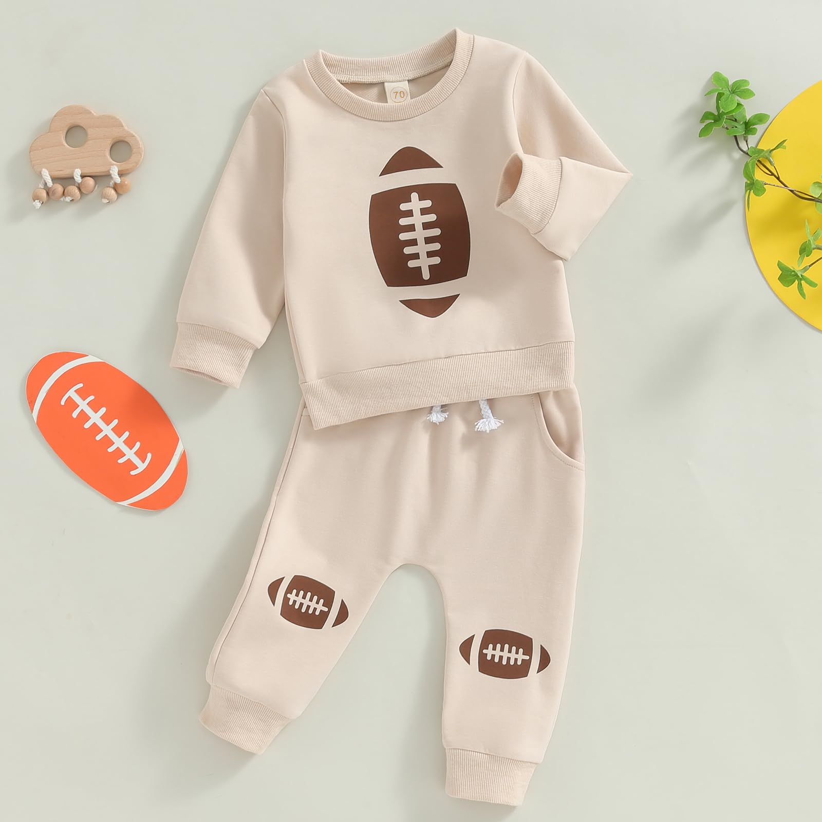 Nibbcoa Football Toddler Baby Boy Clothes I'm Just Here for the Snacks Crewneck Sweatshirt Jogger Pants Set Fall Outfit (Khaki, 18-24 Months)
