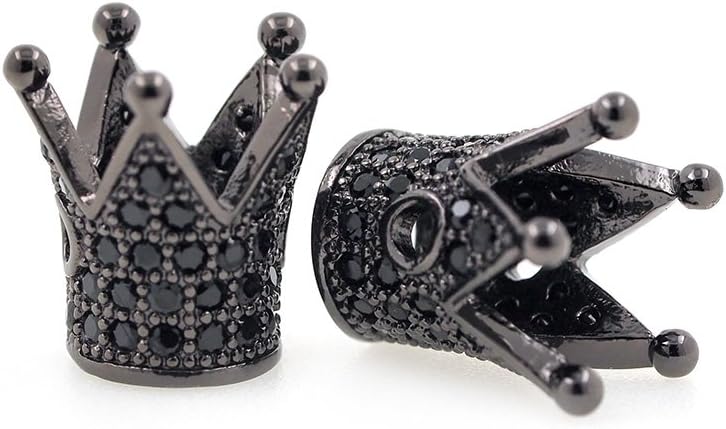 King Crown Bead Pave Black CZ for Mens Bracelet Charms Spacer Beads Jewelry Making Findings 12x13mm 10Pcs