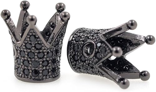 Miniatura 5 de King Crown Bead pavimenta negro CZ para hombre pulsera encantos espaciador cuentas joyería resultados 0.472x0.512in 10pcs