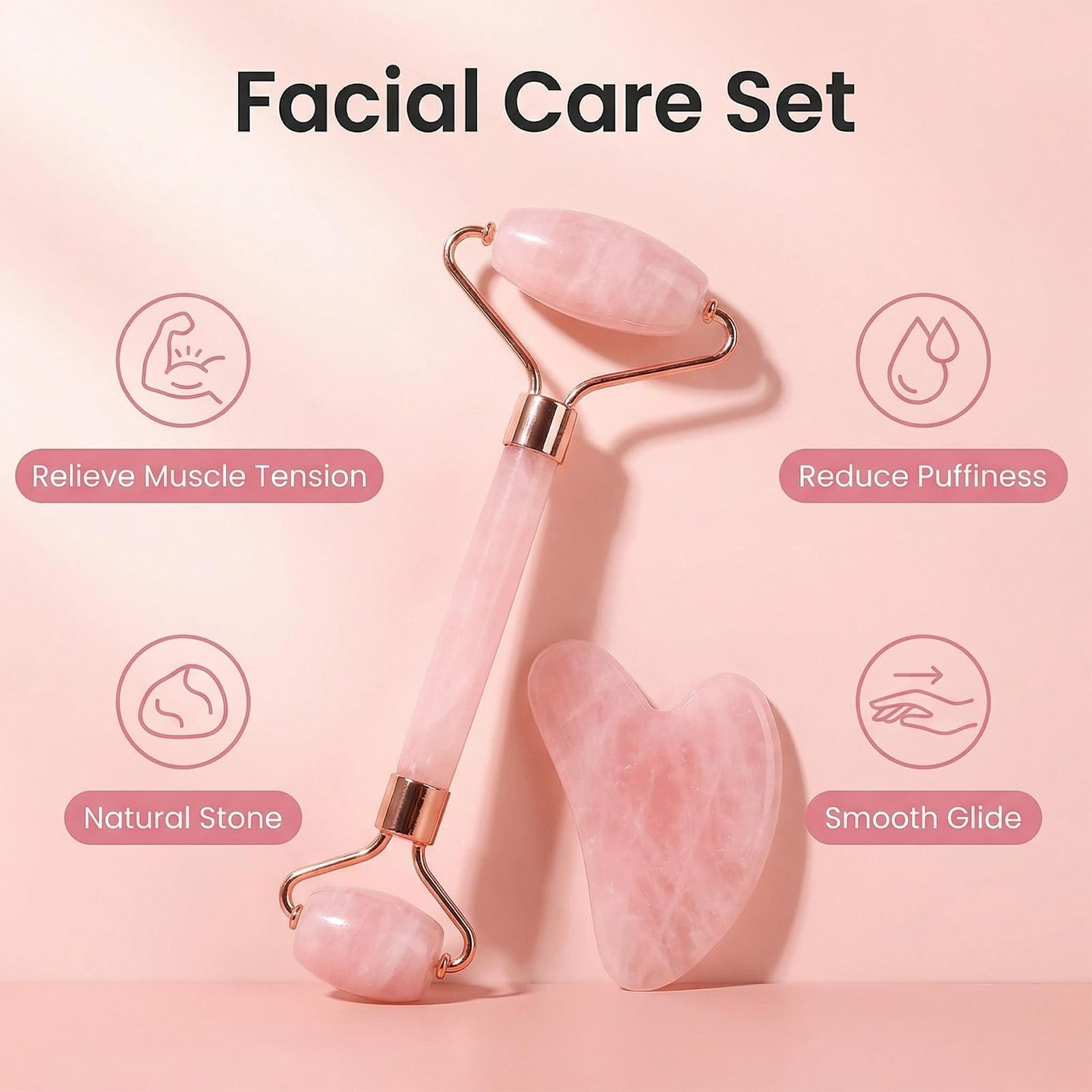 2 herramientas de masaje facial gua sha y rodillo de cuarzo, herramienta de cuidado de la piel para drenaje linfático facial, alivio de la tensión, reducción de la hinchazón, regalo para rutina de — view 3