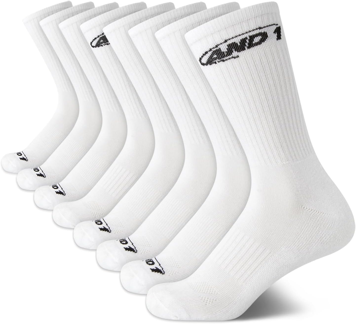 AND1 Boys Crew Socks - 8 Pack Soft Cushioned Athletic Performance Breathable Sports Running Socks for Boys