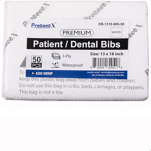Miniatura 6 de ProtectX 50 baberos dentales desechables blancos de 13 x 18 pulgadas, 3 capas impermeables para tatuajes, cubierta de bandeja de salones de uñas de