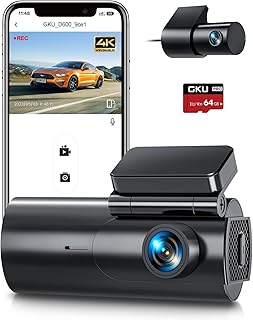 GKU 4K WiFi Dash Cam, Dual Front & Rear 4K+1080P, Hidden Car Camera with Night Vision, 64GB SDcard Inserted, Loop Recordin...