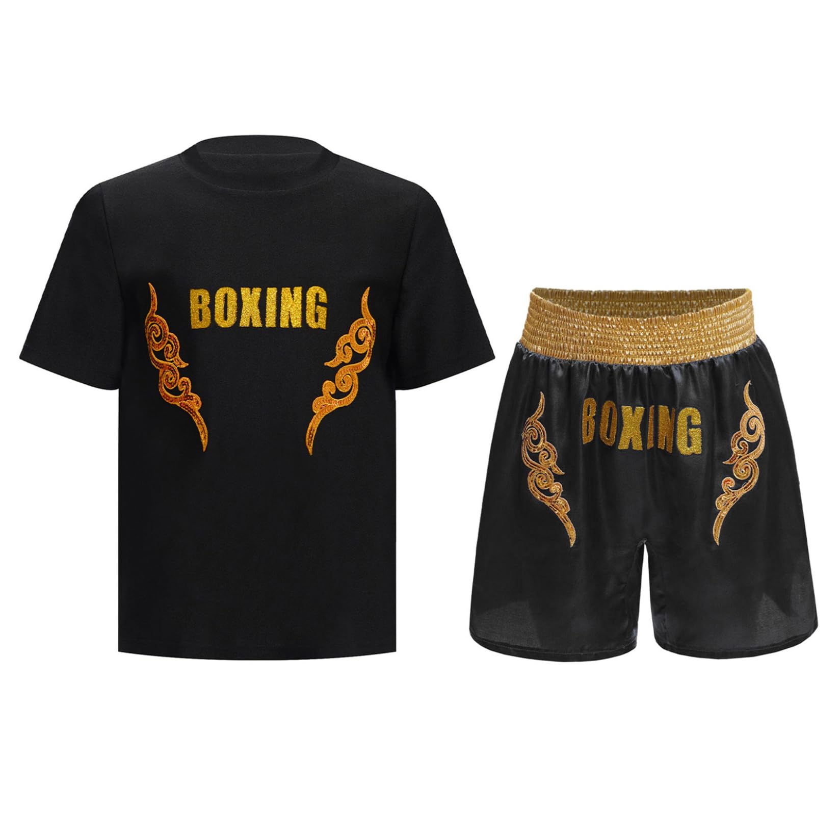 Runhomal - Chándales para niños, pantalones cortos de boxeo, traje de boxeo, camiseta de boxeo, entrenador, muay tailandés, fitness