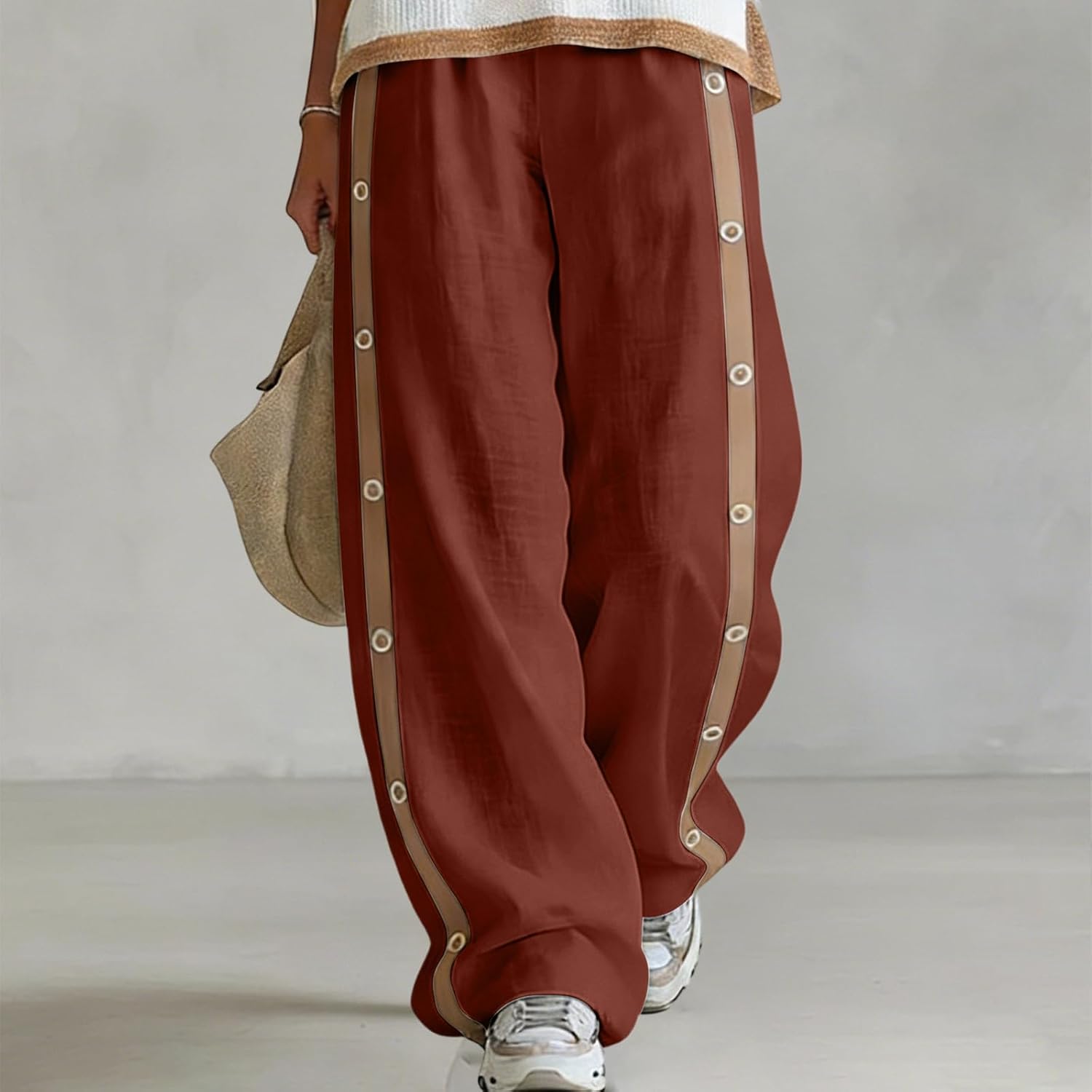 Womens Wide Leg Track Pants Side Strpied Baggy Sweatpants Loose Fit Casual Athletic Trousers with Pockets