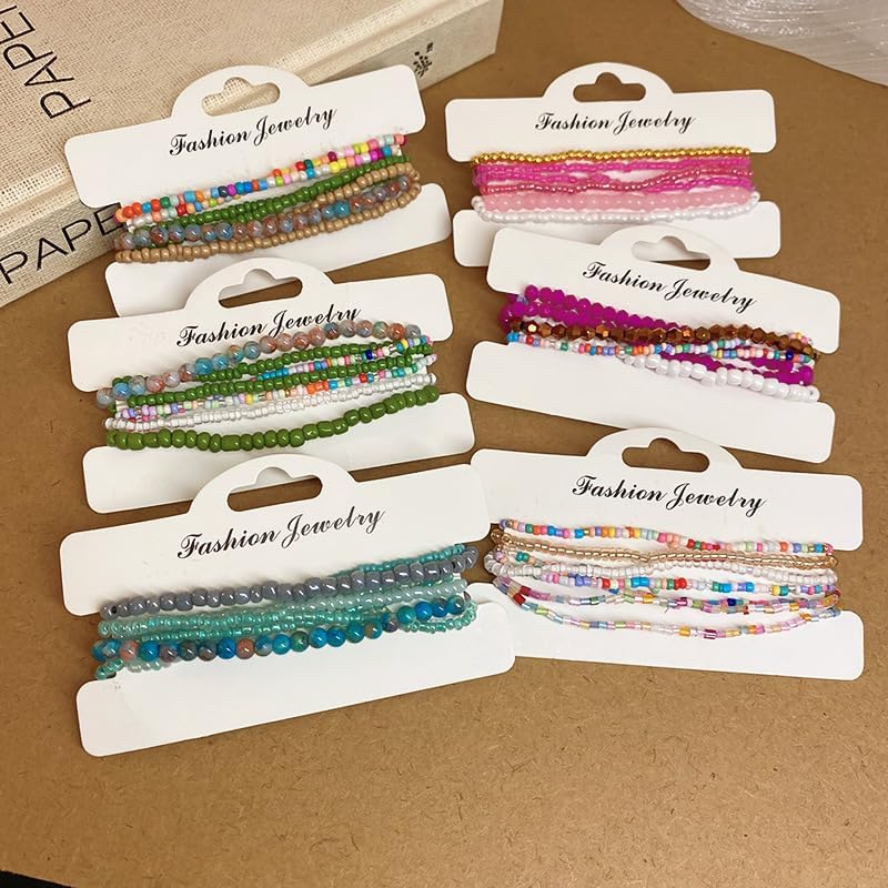 Caiyao 6/7Pcs Colorful Bohemia Stackable Seed Bead Bracelets Handmade Multilayer Rainbow Elastic Beaded Stretch Bracelet Anket Rainbow Vacation Bangle for Women Summer Beach Boho Jewelry Gifts - Image 4