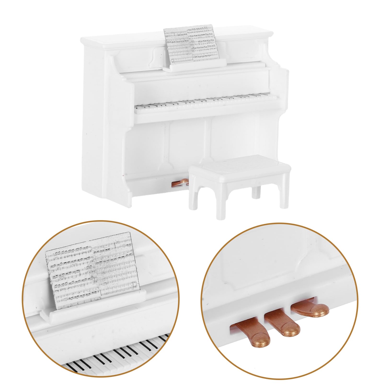 Toyvian Grand Piano Toy Maison de poupée Piano Mini Piano Jouet Ornements de piano Jeu de jouets pour enfants Poupées droites Maisons pour décoration miniature et photographie de scène Blanc