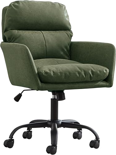 YISHENG Silla de escritorio de piel sintética para oficina en casa, silla giratoria ajustable para computadora con ruedas y brazos, cómoda silla