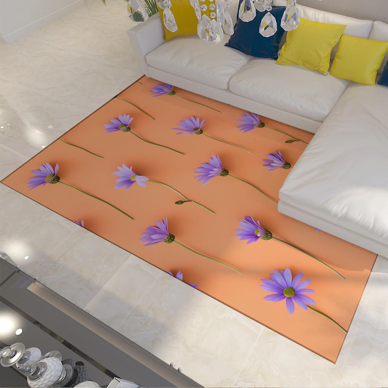 Tapis de salon fleurs violettes pour une descente de lit esthétique