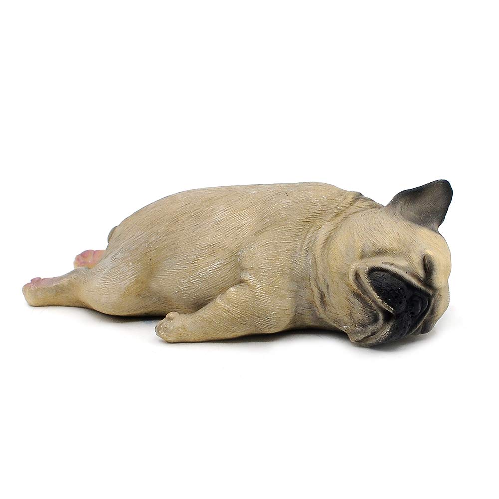Doggyland Collection, Miniature Dog Collectibles 5” Sleeping Pug Figurine, Realistic Lifelike Animal Statue Home Decoration, Fawn Brown, Polyresin