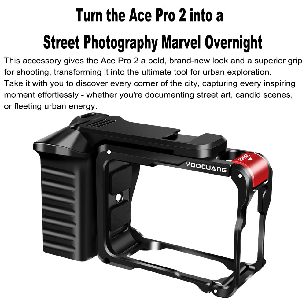 Uchwyt boczny aparatu Xplorer Grip Kit do Insta.360 Ace Pro 2/Ace Pro/Ace, klatka aparatu z interfejsem zimnej stopki i migawką, uchwyt boczny aparatu z interfejsem śrubowym 1/4 (3)