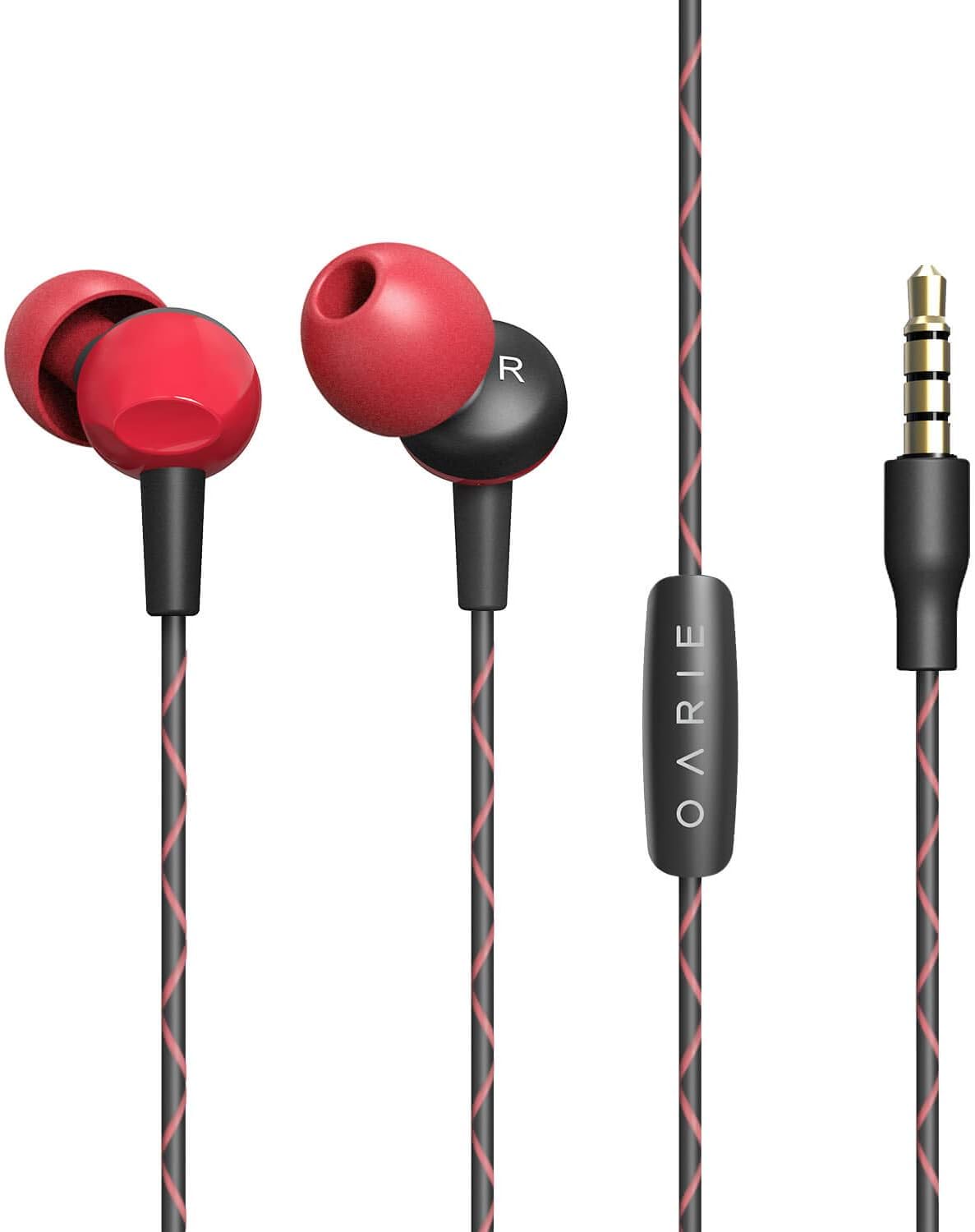 Earphones, in-Ear Headphones Stereo Earbuds with Microphone for iPhone, iPod, iPad, Samsung (Red)