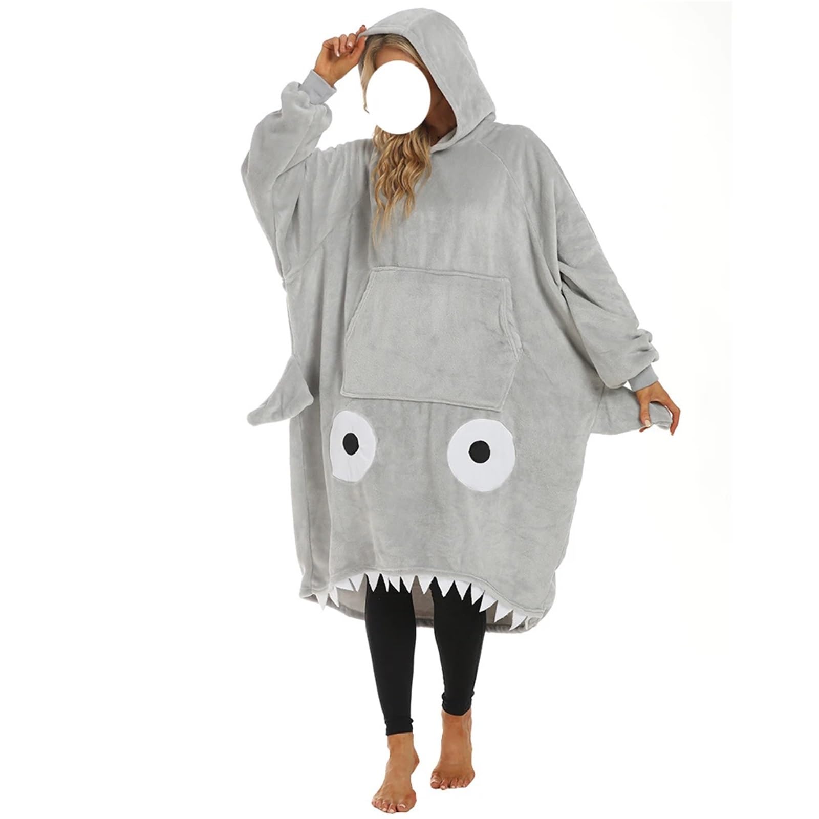 Mantas PortáTiles Manta con Capucha de tiburón for TV, Ropa de Dormir for Parejas, Regalo de Dibujos Animados, Chal cálido, Pijamas de Animales, edredón Grueso agrandado(Grey)