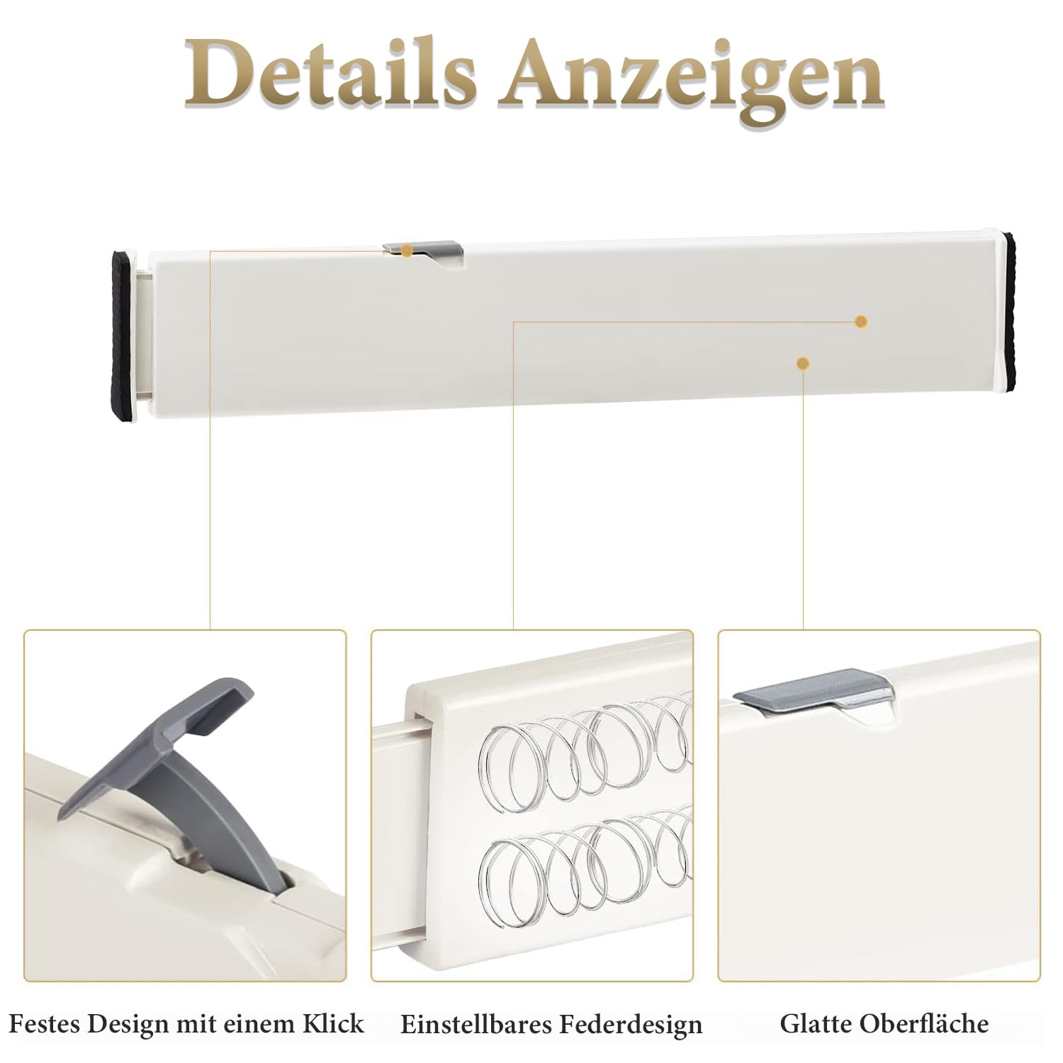 SENENQU 6-częściowy zestaw rozdzielaczy szuflad kuchennych, regulowane, 34-54 cm, plastikowy rozdzielacz szuflad, wysokość - 6 cm, organizer do szuflad do kuchni, komody, łazienki, sypialni