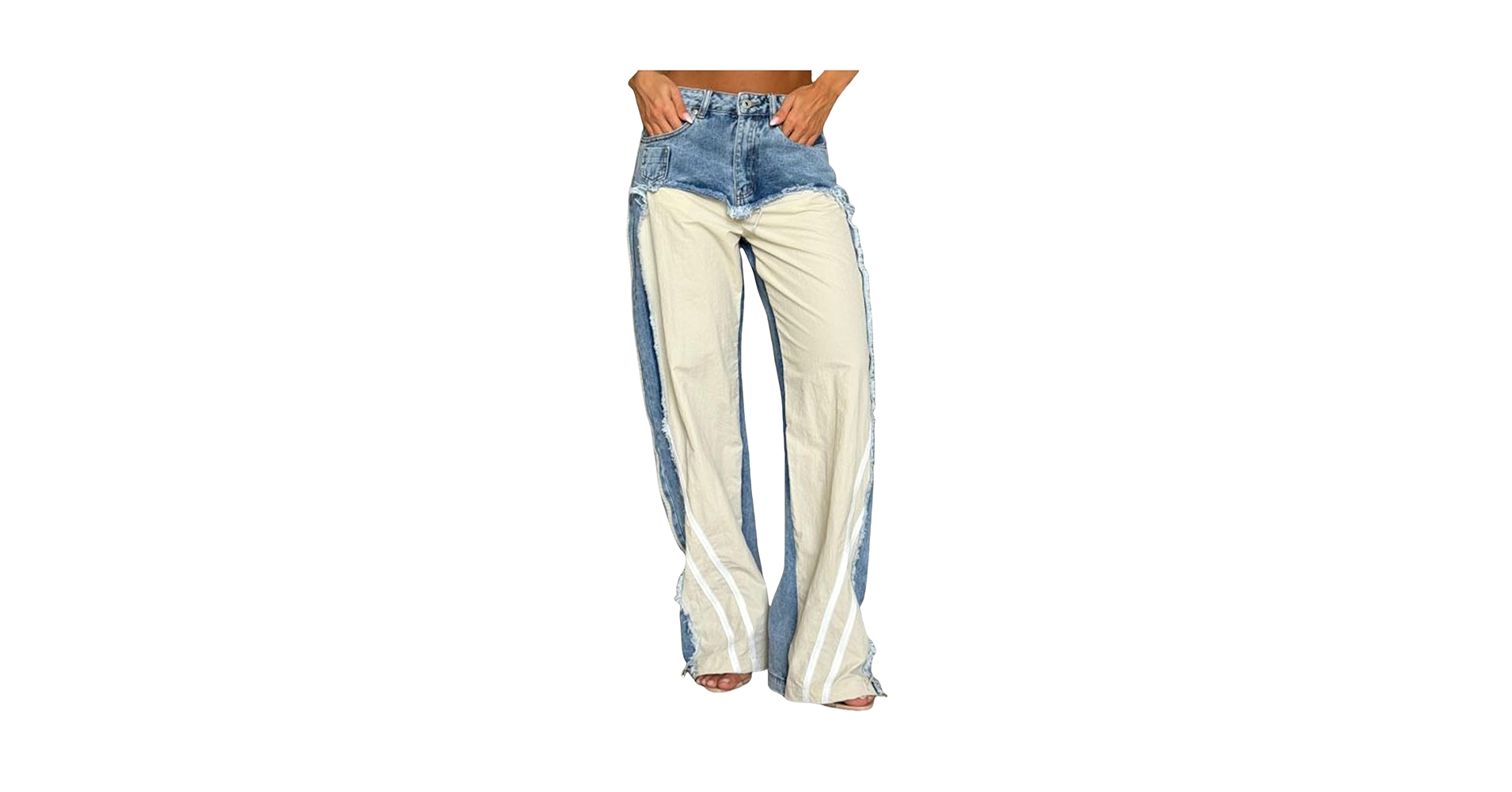 ウ★新品★et.UNiVER　Square patchwork pants Unybwonn Sweatpants That Look Like Jeans Patchwork Loose