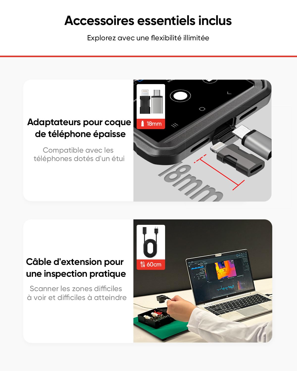 HIKMICRO Mini2Plus V2 Caméra Thermique - iOS/Android, imagerie Thermique Infrarouge avec résolution IR 256x192, SuperIR 512x384, Mise au Point Manuelle, 25Hz, USB-C/Lightning (supporte iPhone 16/17)