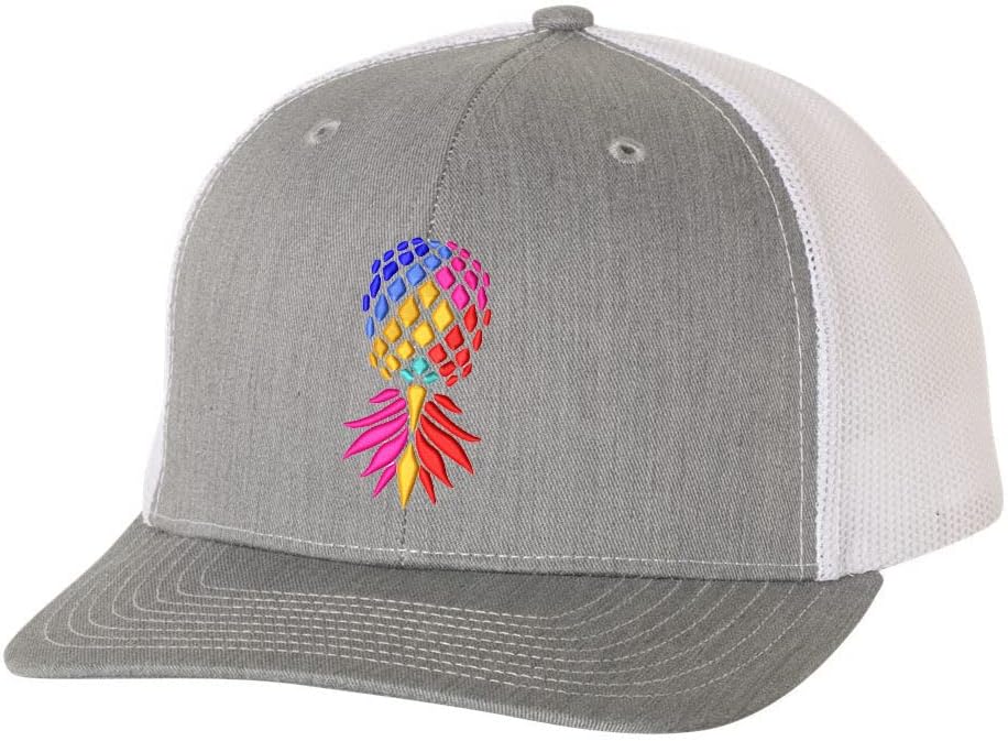 Men's Rainbow Upside Down Pineapple Embroidered Mesh Back Trucker Hat Baseball Cap