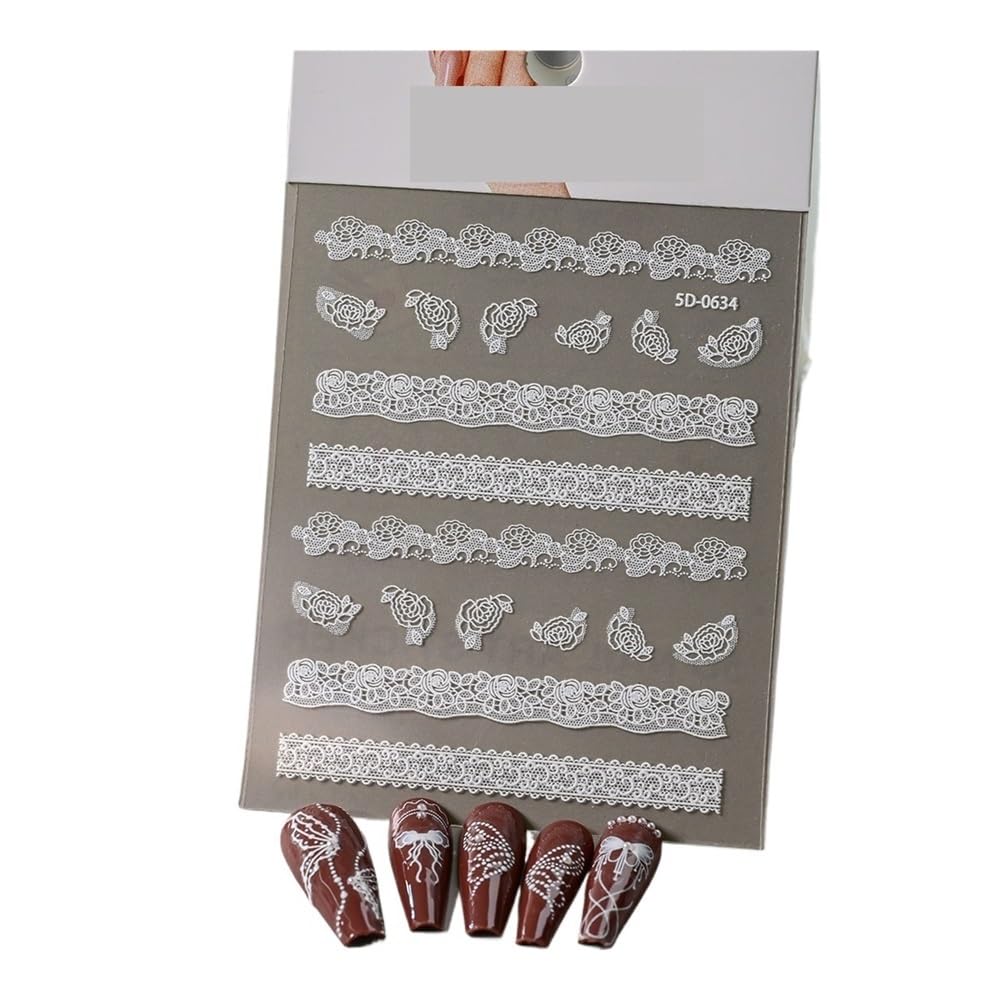4Pcs 5D Embossed White Lace Nail Stickers - Exquisite Self-Adhesive Decals for Elegant Nail Art(2)