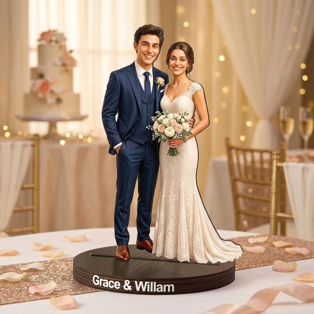 VEELU Personalised Couple Figurine Wooden Desk Ornament from Photo Anime Figurines Picture Portrait Home Decoration Customised Wedding Anniversary Birthday Gifts for Women Men Husband Wife (Couple 2)