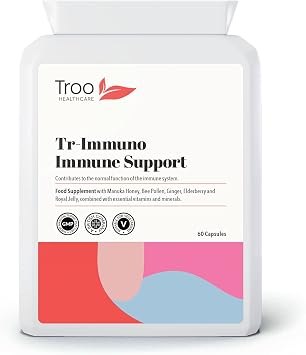 Troo Health Care Tr-Immuno Immune Support Supplement 60 Capsules -Essential | Immunity Vitamins Minerals & Botanicals - Vitamin C & D3 - Zinc - Manuka Honey - Bee Pollen - Royal Jelly - Elderberry