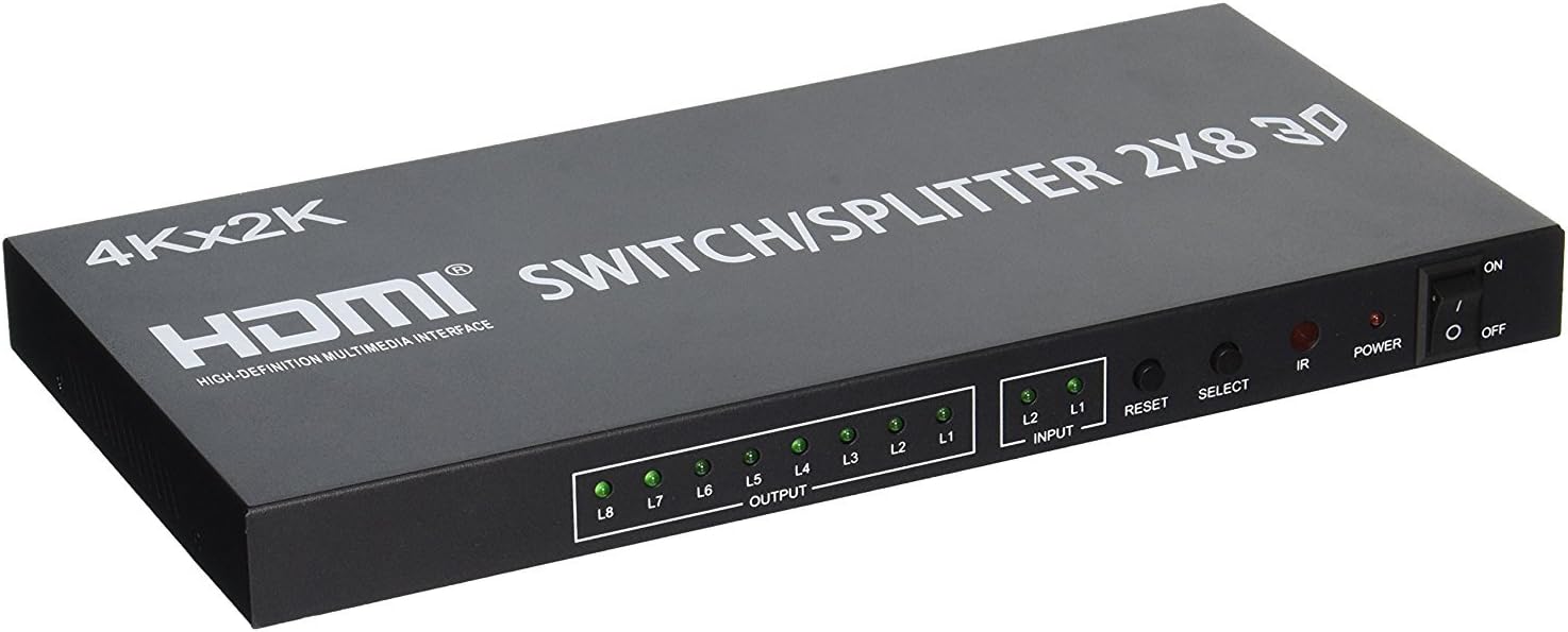2 in 8 Out with IR Remote Control HDMI Switch Splitter 2x8