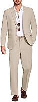 COOFANDY Men's 2-Piece Linen Suit Set - Lightweight Breathable Blazer & Pants for Beach Wedding, Casual Travel