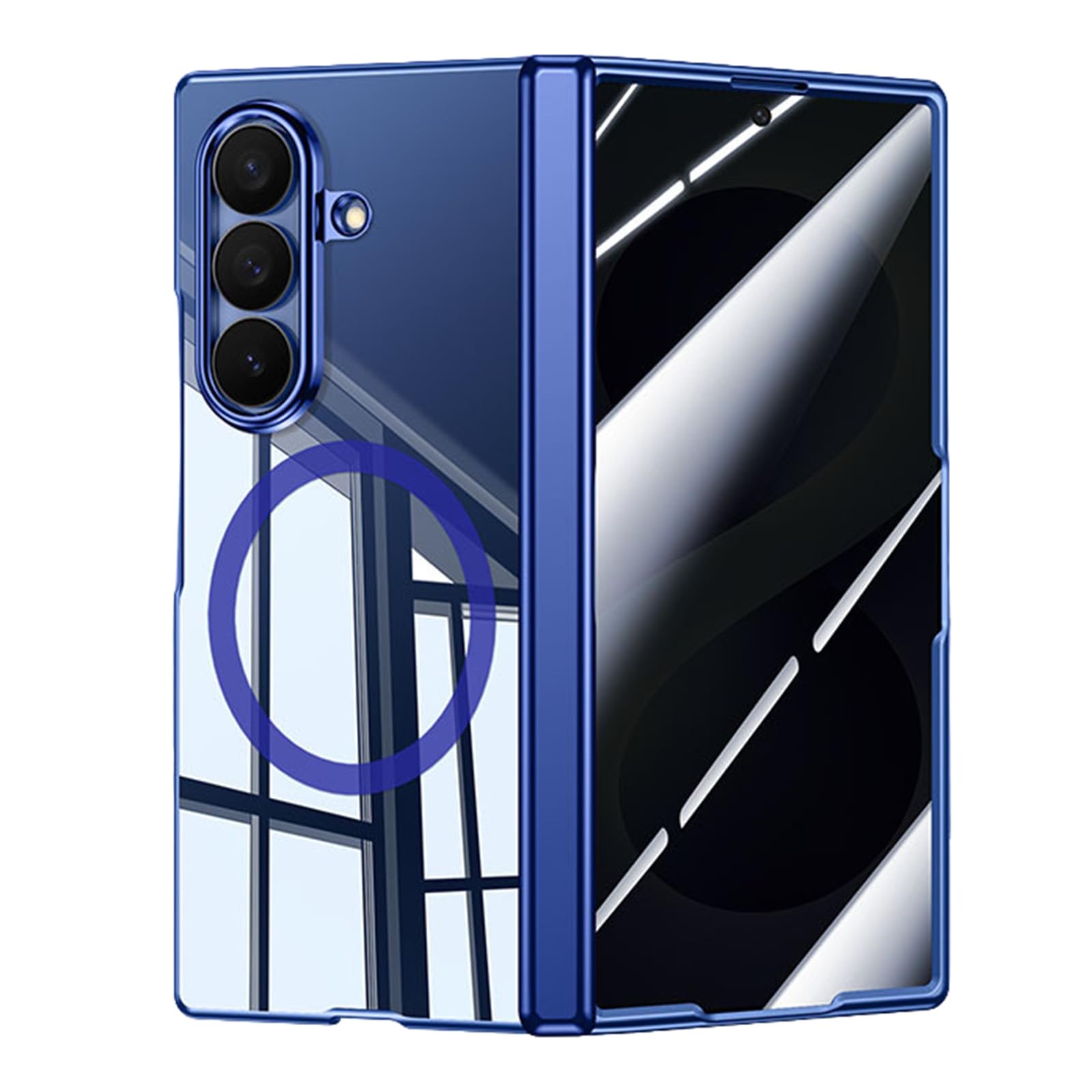 MFAOSHI Magnetic Case for Samsung Galaxy Z Fold 8 Ultra, Electroplated Clear Hinge Protection Case with Anti Peeping Tempered Glass Cover