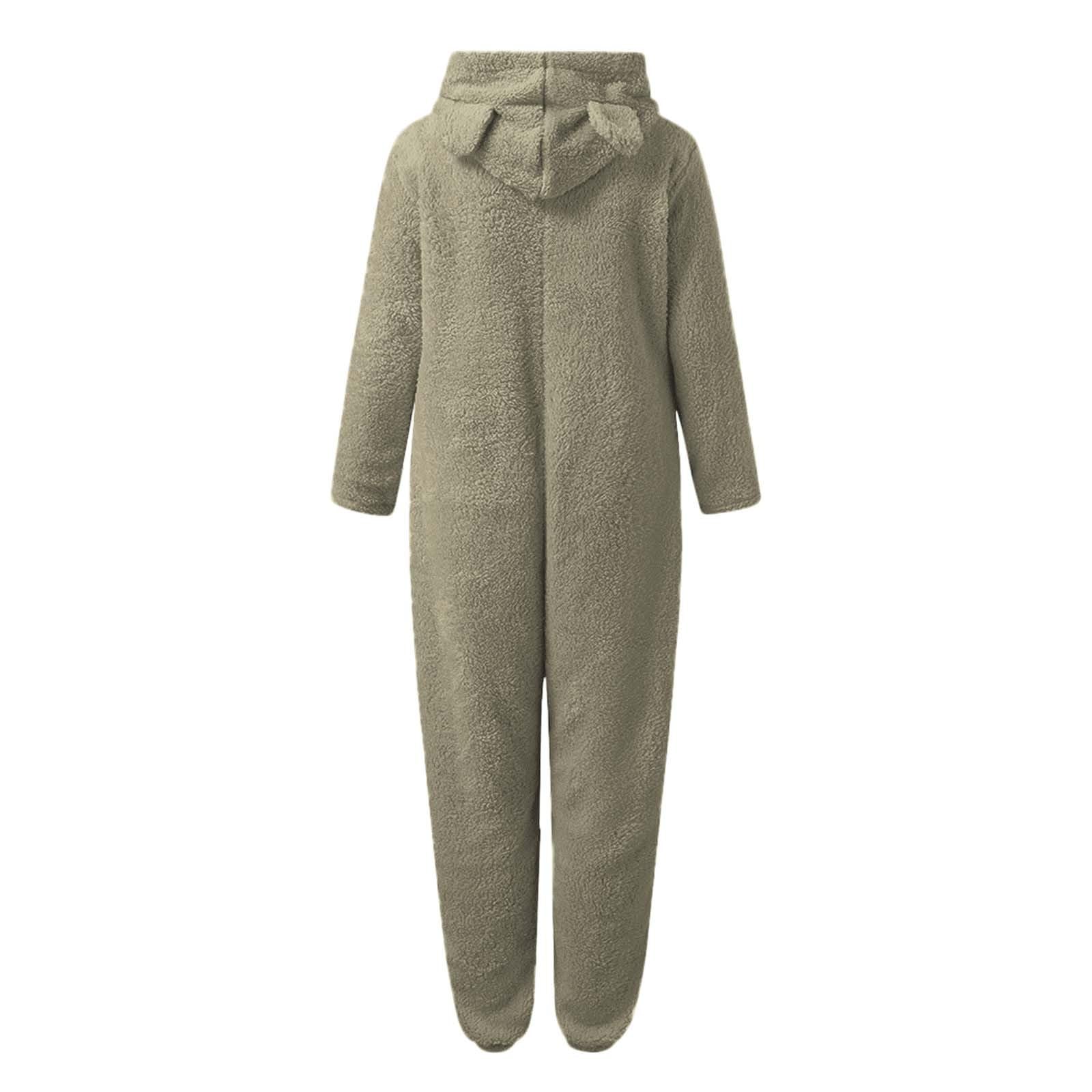 Tuta Da Donna In Pile Teddy Pigiama Lungo Con Cappuccio E Mezza Zip | Tuta Invernale Calda Soffice Pigiama Tinta Unita Costume Da Notte Donna Fleece Termica Inverno Vestaglia Tutina