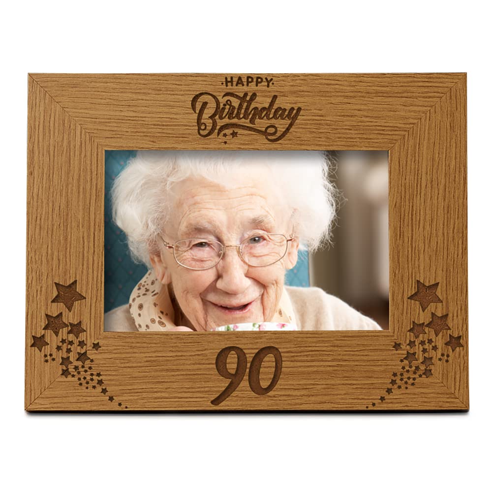 Ukgiftstoreonline Happy 90Th Birthday Wooden Photo Frame Gift (5 X 7 Inch)