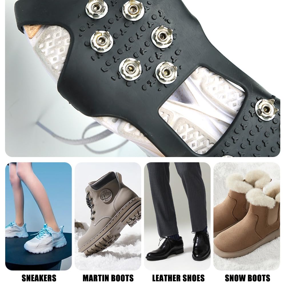 Raki Ice Cleats Ice Snow Grips do butów i butów, 2 szt., trakcja lodowa, buty z 10 stalowymi ćwiekami, antypoślizgowe, do wędrówek na świeżym powietrzu, spacerów