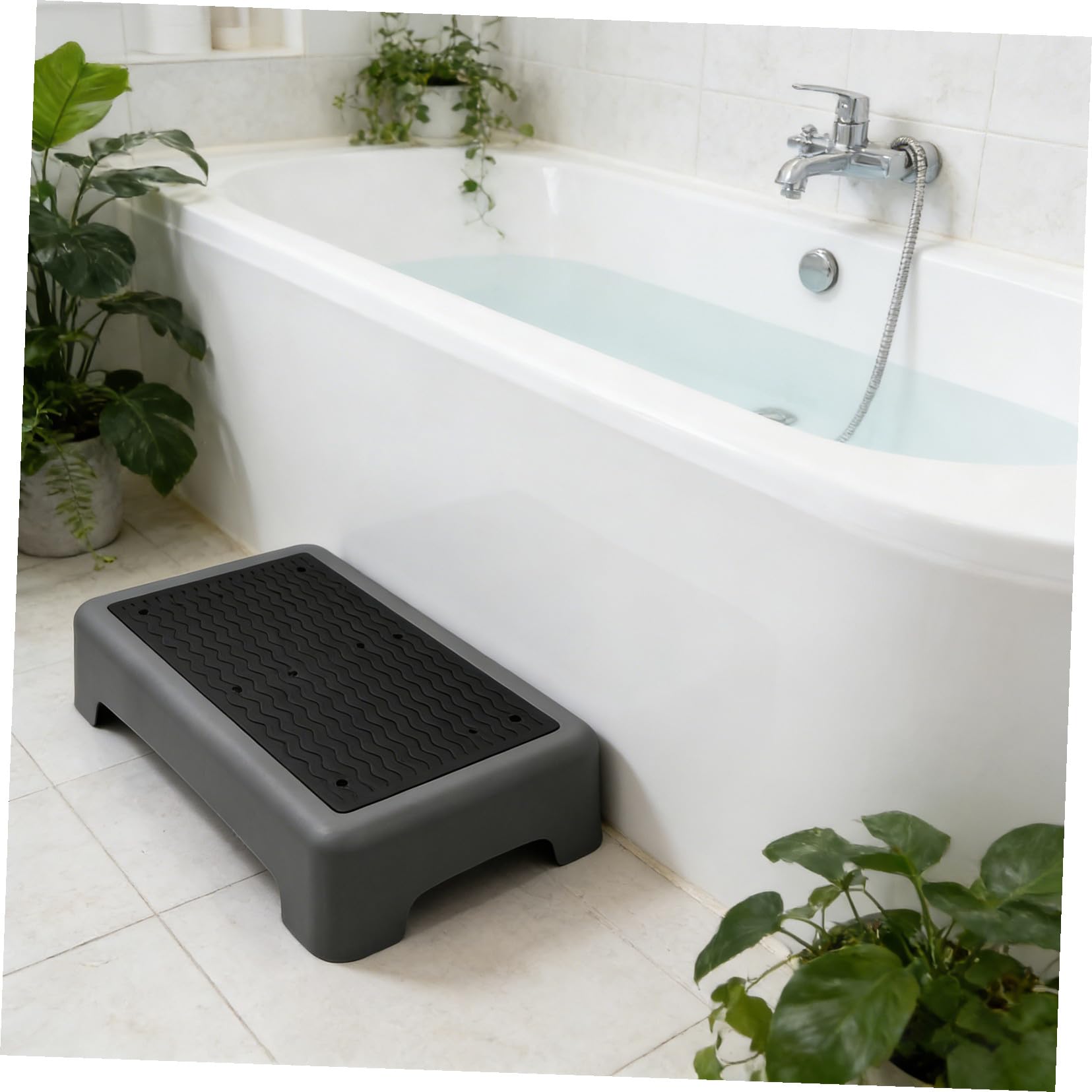 KICHOUSE Rutschfester Kunststoff Trittschemel 44x34cm für Senioren mit Ergonomischem Komfort als Fußhocker im Badezimmer und Badewanne