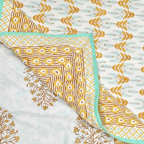 Image of BLOCKS OF INDIA 100% Cotton Dohar King Size Reversible Hand Block Printed Malmal Summer Dohar /Blanket (Color 7)