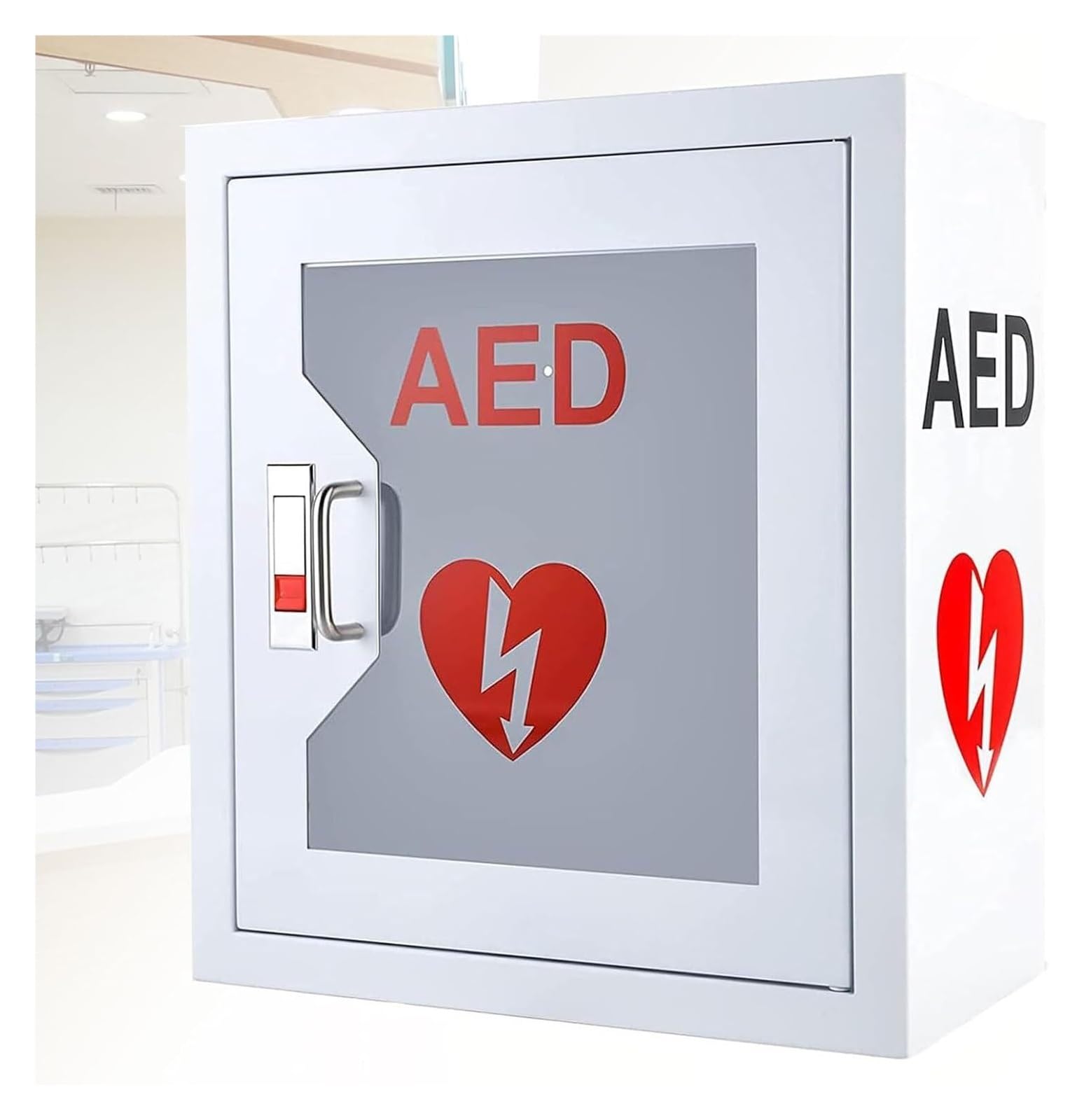 Armadietto per la conservazione dei defibrillatori Armadio a parete for defibrillatore semiautomatico esterno (DAE) con sistema di allarme e luce, scatola di allarme for defibrillazione cardiaca, vali