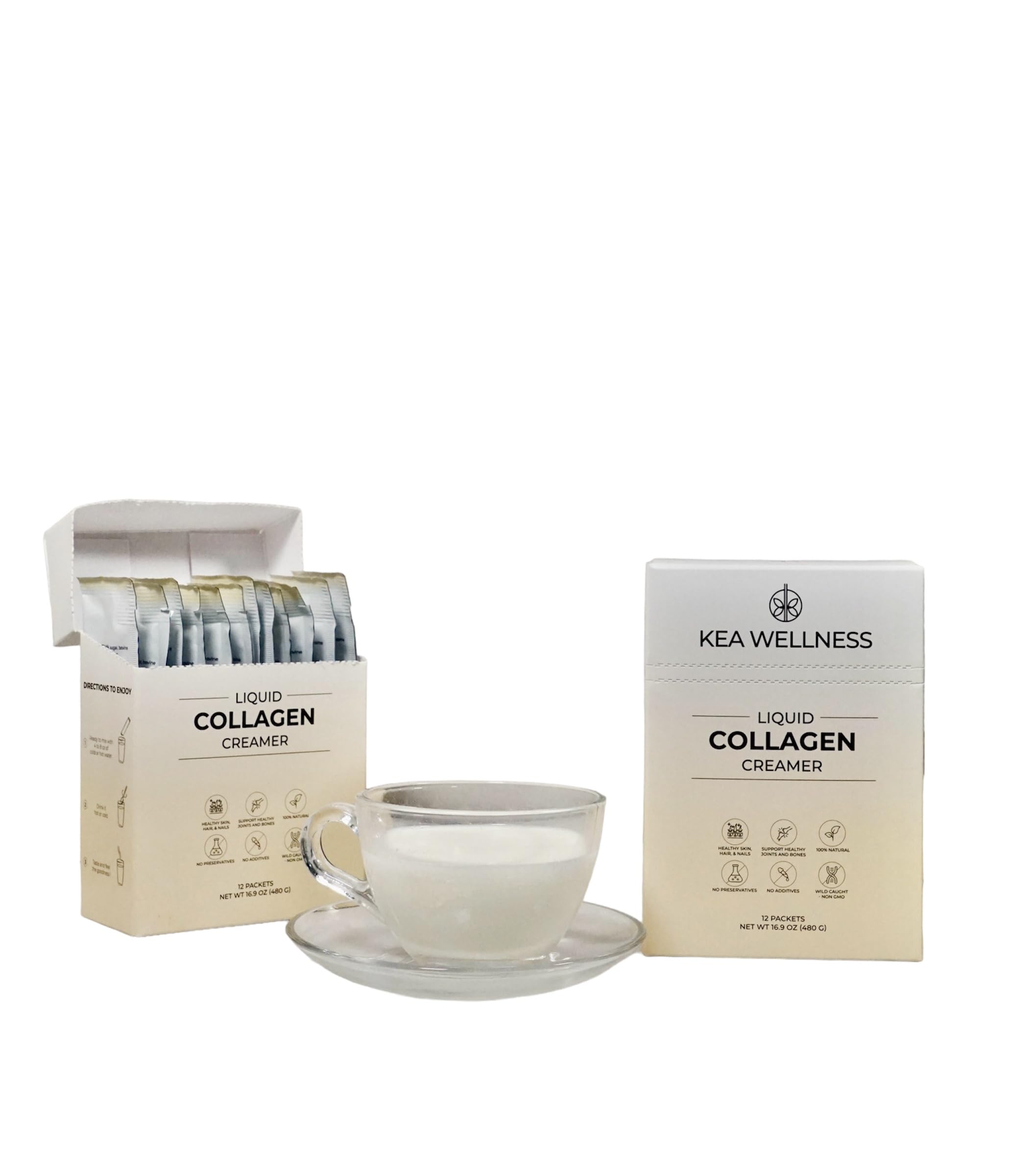 All-Natural Liquid Collagen Coffee Creamer – Premium Bovine & Marine Peptides (Types I, II, III) for Hair, Skin, Nails, Bones & Joints – Hydrolyzed, Single-Serve, 12-Pack – Boost Health & Beauty Naturally