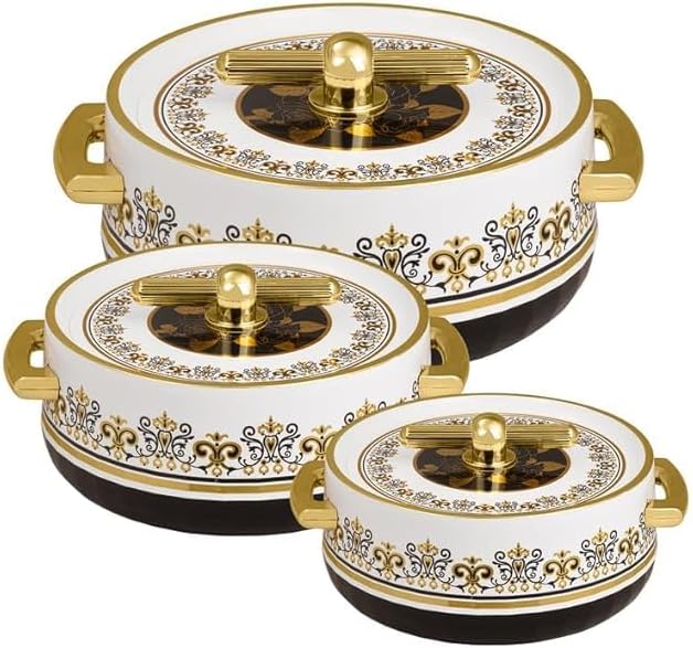 Casserole Set Inner StainlessSteel Casserole Set of 3 (1700ml, 1200ml, 600ml) Keeps Food hot & Fresh for Chapati Roti Biryani Diwali Gift Item (Coral Black)