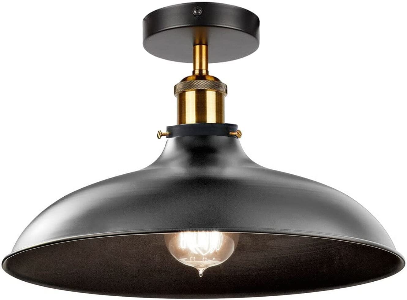 Modern Flush Mount Ceiling Lighting LED Lights Island Rustic Semi Flush Light Fitting Pendant Light Lamp Chandelier Metal 36cm Light Shade for Hall, Living Room, Lounge (Black, without bulb)