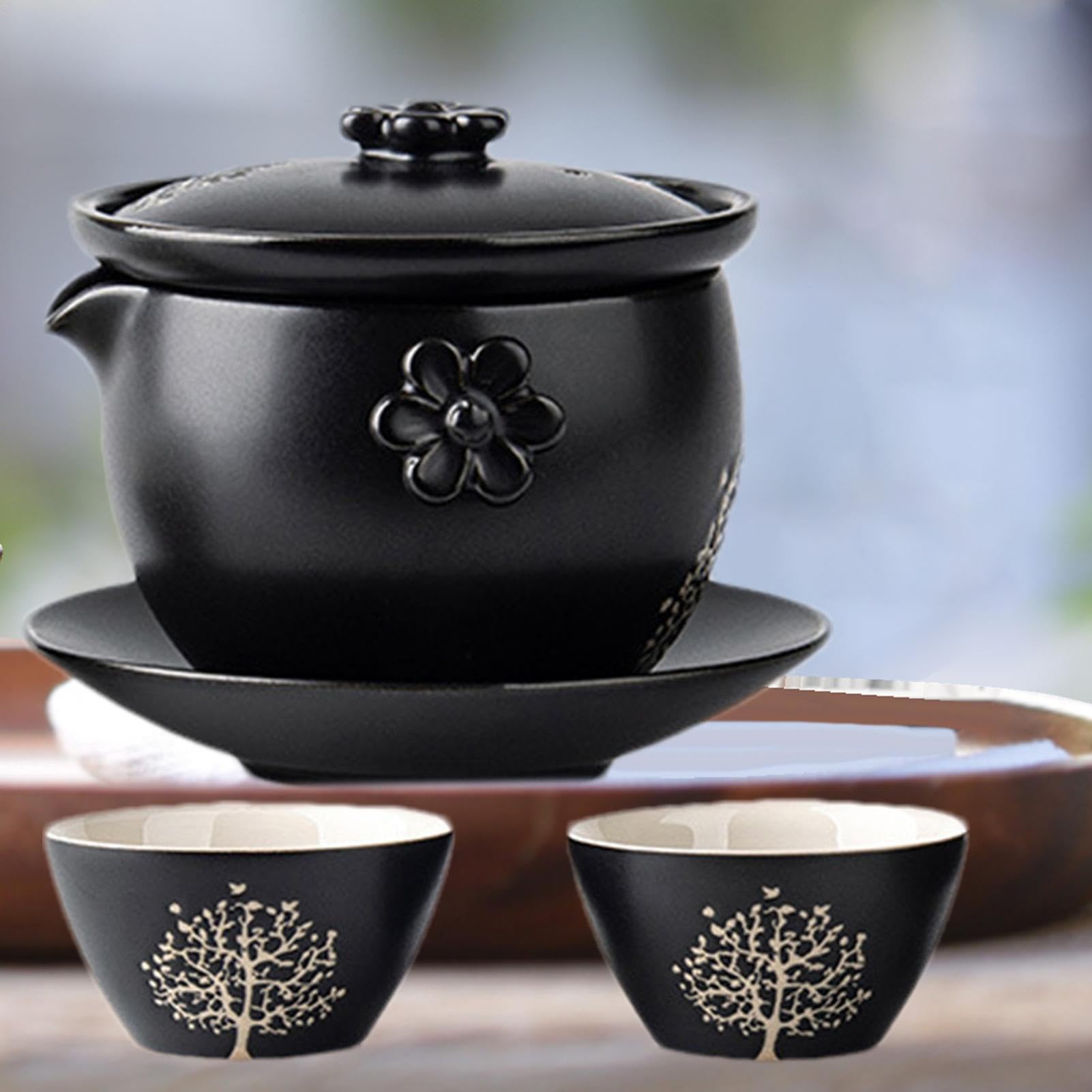 Juego de té japonés, tazas de té de cerámica, juego de té portátil apilable, juego de té de cerámica, antideslizante, para preparar té negro, té verde Pu-erh Oolong