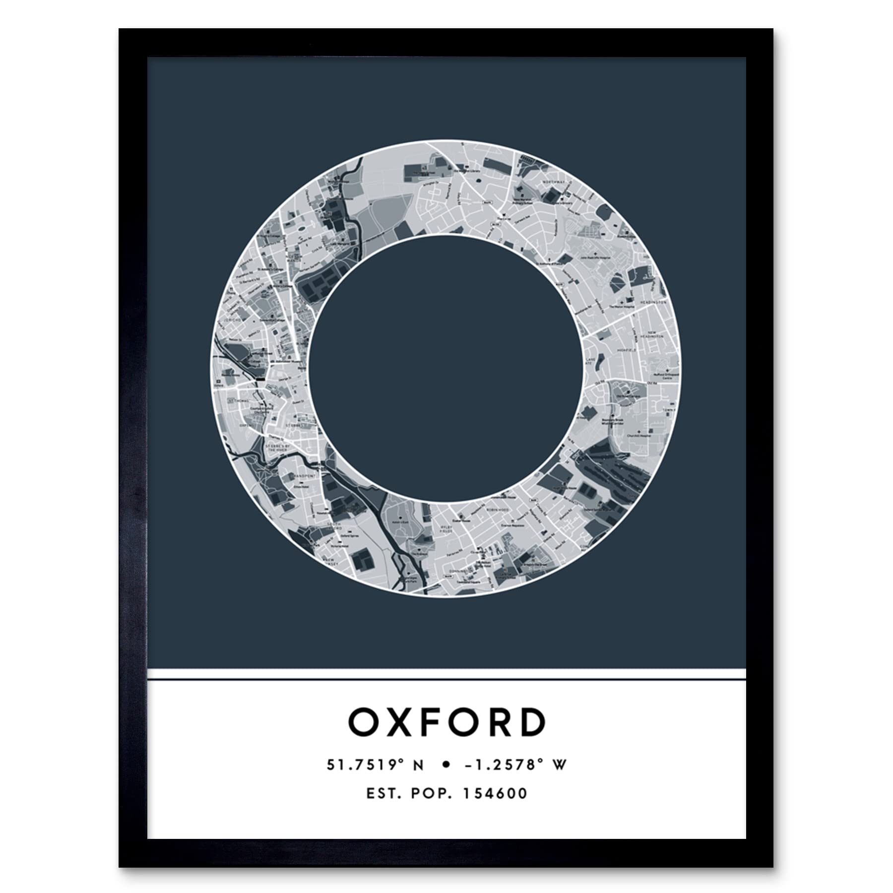 B&Q -  Oxford England Uk City Map Modern T Home Decor 12X16" Framed Wall Art Print