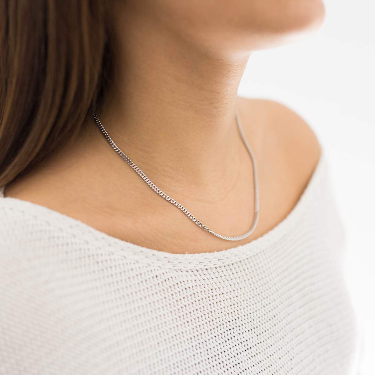 MATERIA by Matthias Wagner 3mm Panzerkette Silber 925 diamantiert rhodiniert Halskette Herren Damen