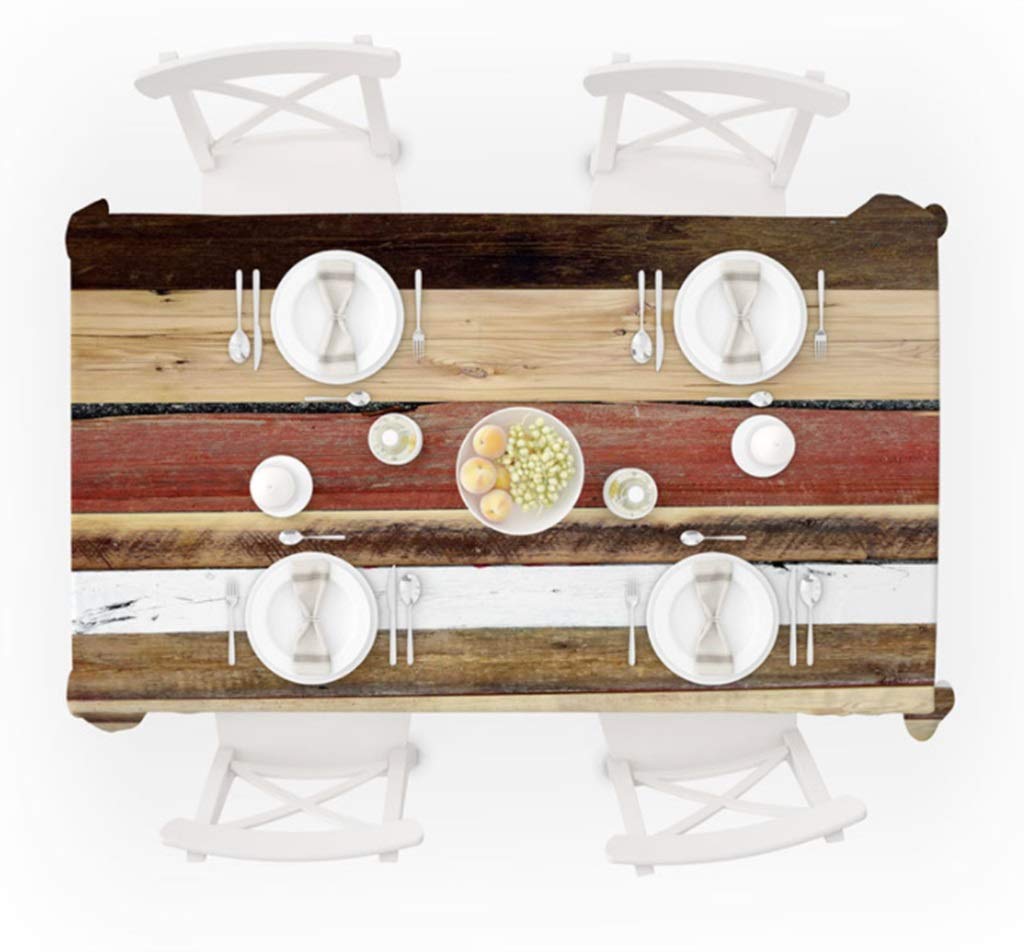 Nappe en tissu imitation de bois 140x180cm en coton et lin pour table basse