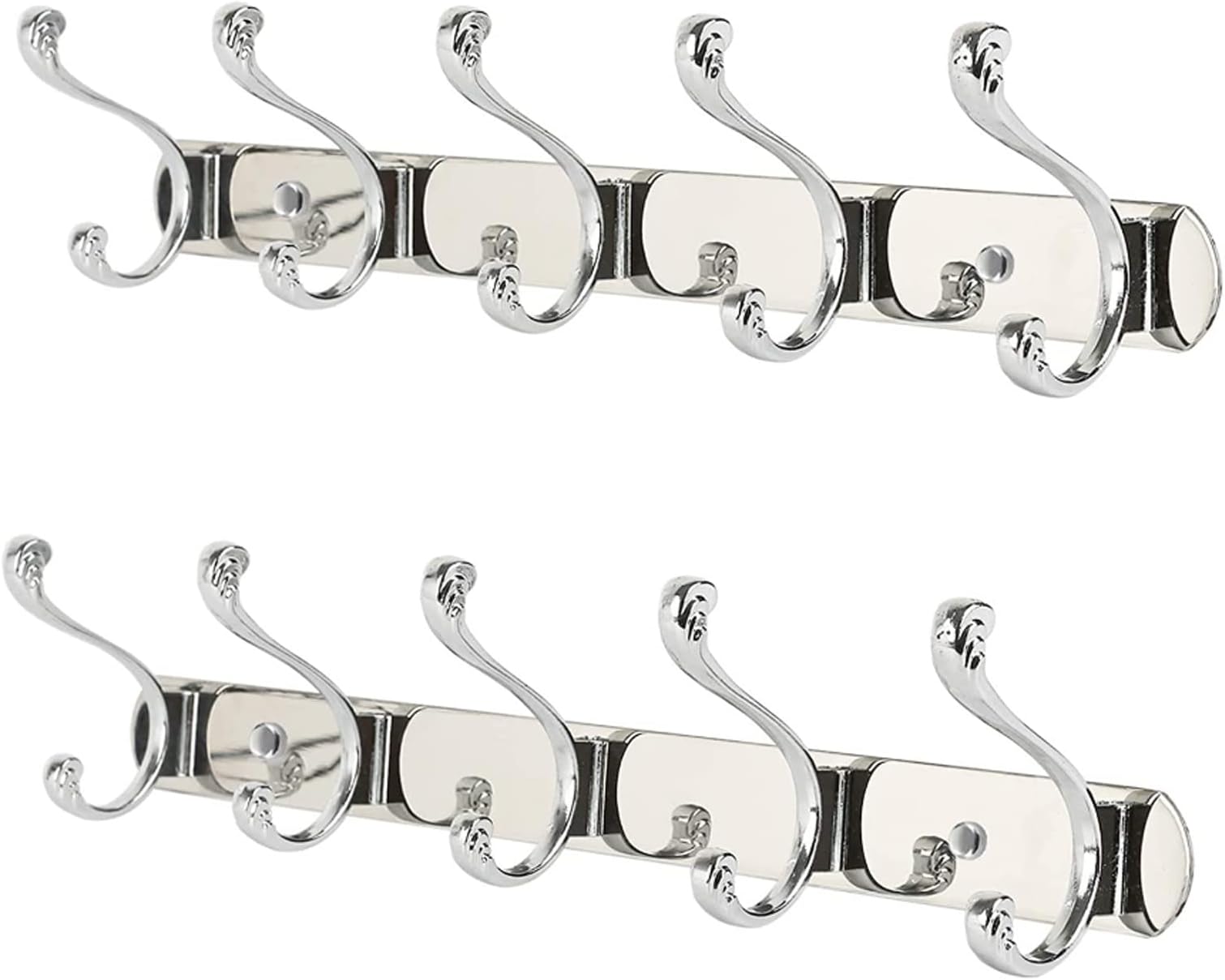 DAYONGWall Mounted Coat Rack, 2Pcs Coat Hanger Wall Mount - 5 Hooks, Stainless Steel Coat Rack with Aluminium Alloy Hooks, Decorative Wall Hooks Bundle for Kitchen Bedroom Restroom Foyer (Silver)
