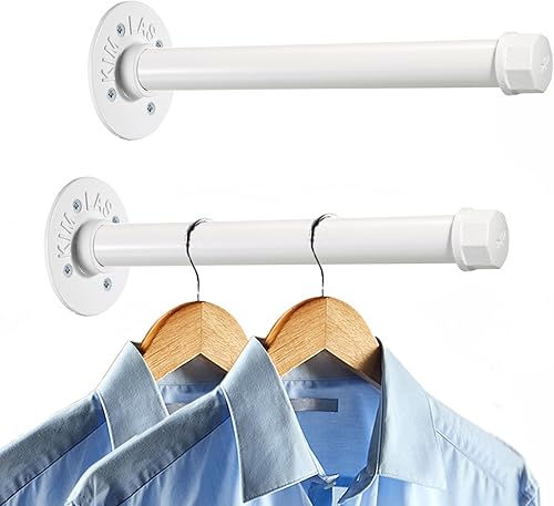 Miniatura 20 de Sumnacon Paquete de 2 de 12 Barras de Perchero de Tubería Industrial Montadas en Pared - Marco de Soporte para Ropa de Metal Dorado,Blanco,Negro