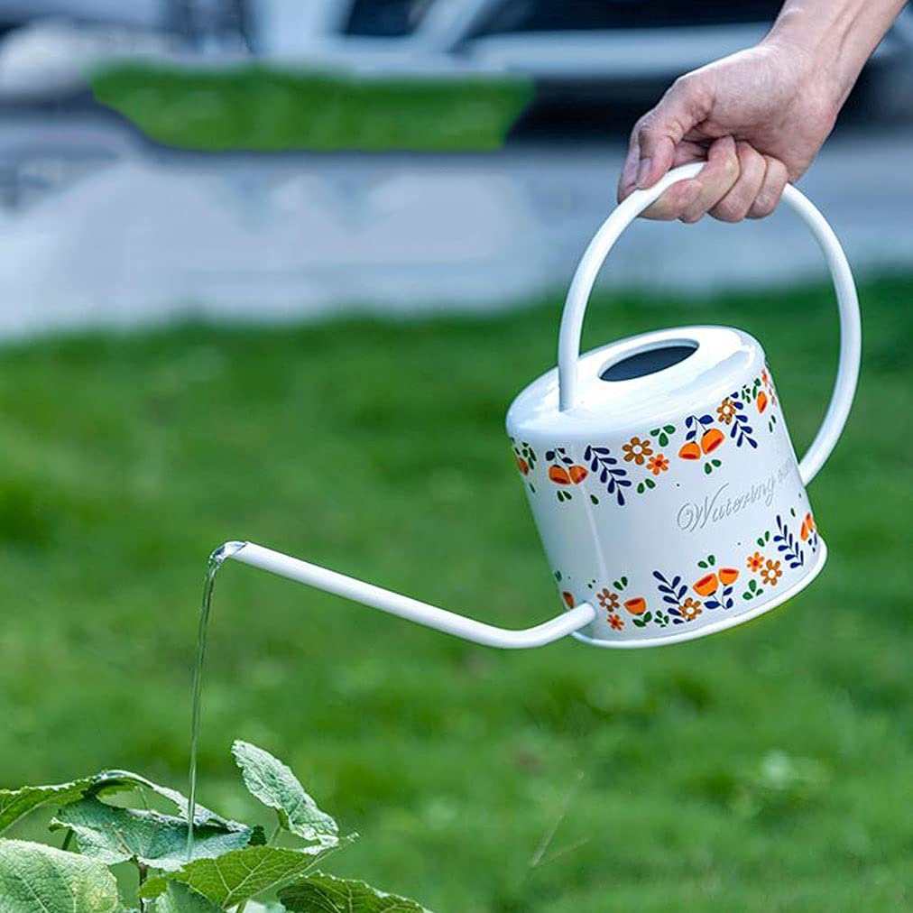 Liudan Konewka długa wylewka, konewka, nadruk 1,3 l, konewka, do wnętrz, na zewnątrz, do ogrodu, kwiat, roślina, doniczka z 1 zdejmowaną wylewką, puszka na wodę (kolor: biała)